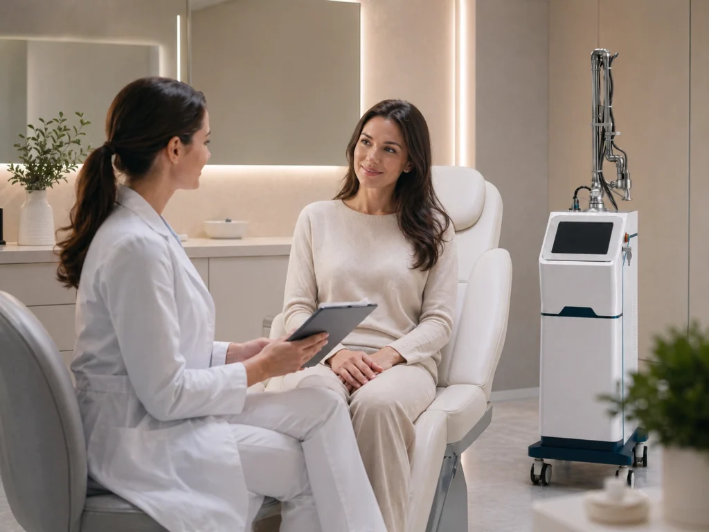 40W Vertical Fractional CO2 Laser Machine 40W fractional CO2 laser consultation for vaginal rejuvenation application in professional clinic settings
