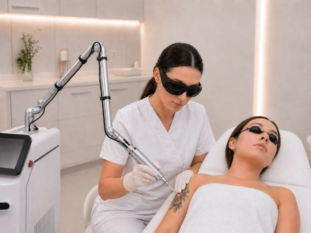 Pico laser treatment for pigmentation removal and tattoo removal in aesthetic clinics
