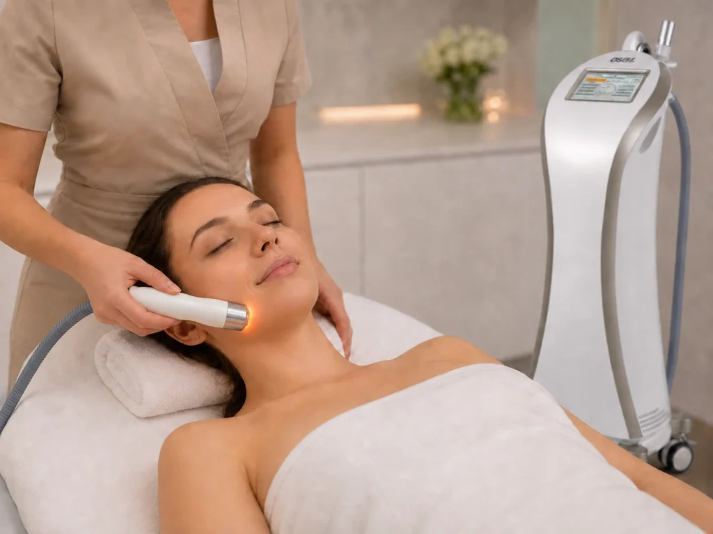 VRF vacuum infrared facial handpiece for targeted facial care and gentle thermal massage treatment