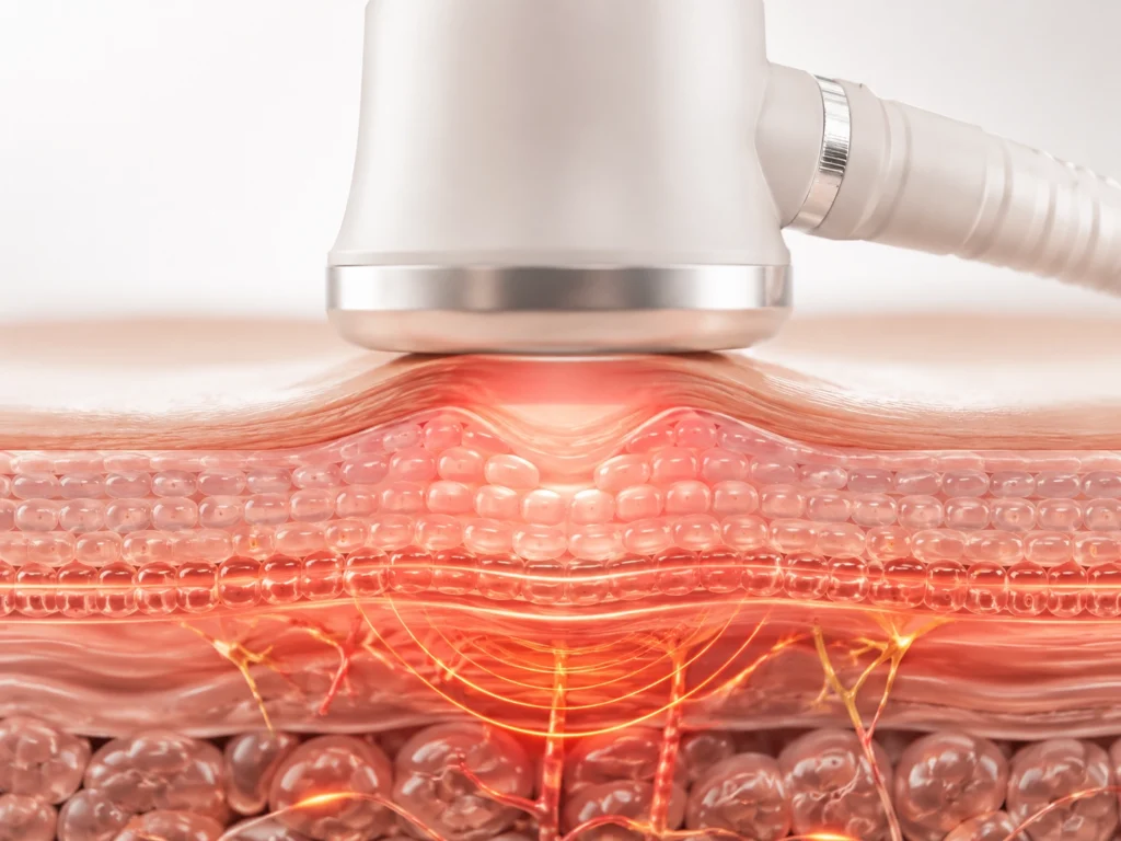 VRF vacuum infrared system with adjustable thermal support for comfortable face and body massage treatments