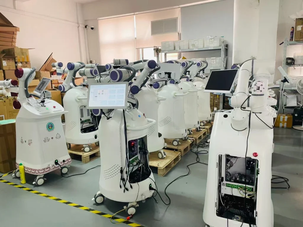 AI multifunctional massage robots on the factory production line