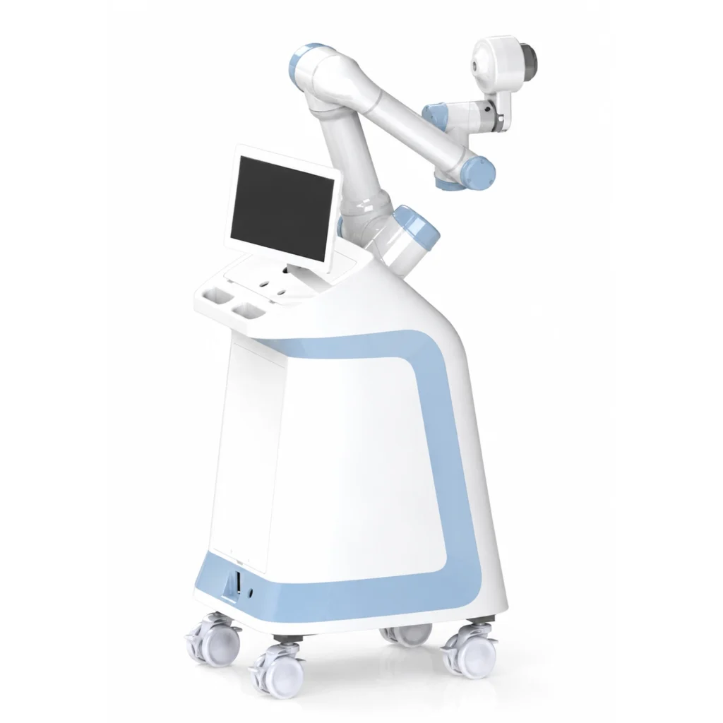 AI massage robot side view with touchscreen