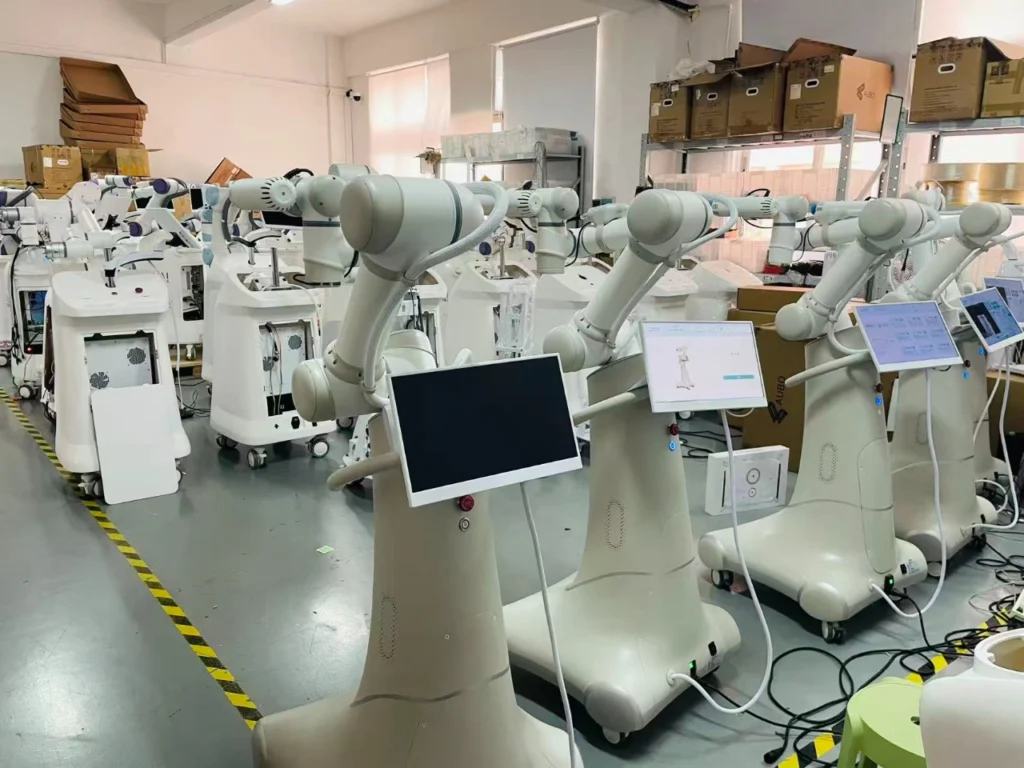 AI smokeless moxibustion robots undergoing factory testing