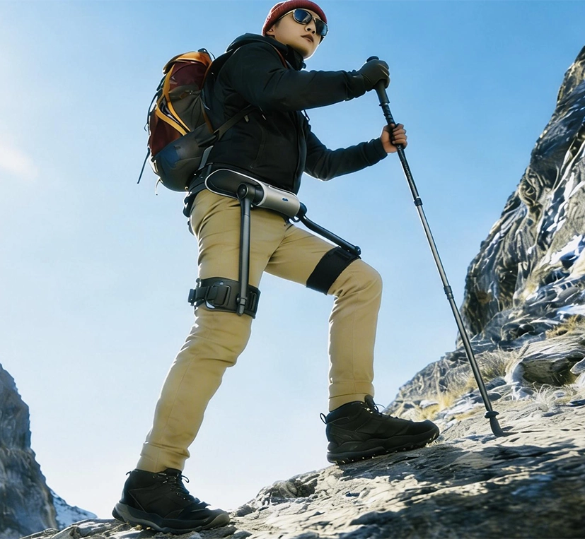 AI walking assist exoskeleton used for mountain hiking