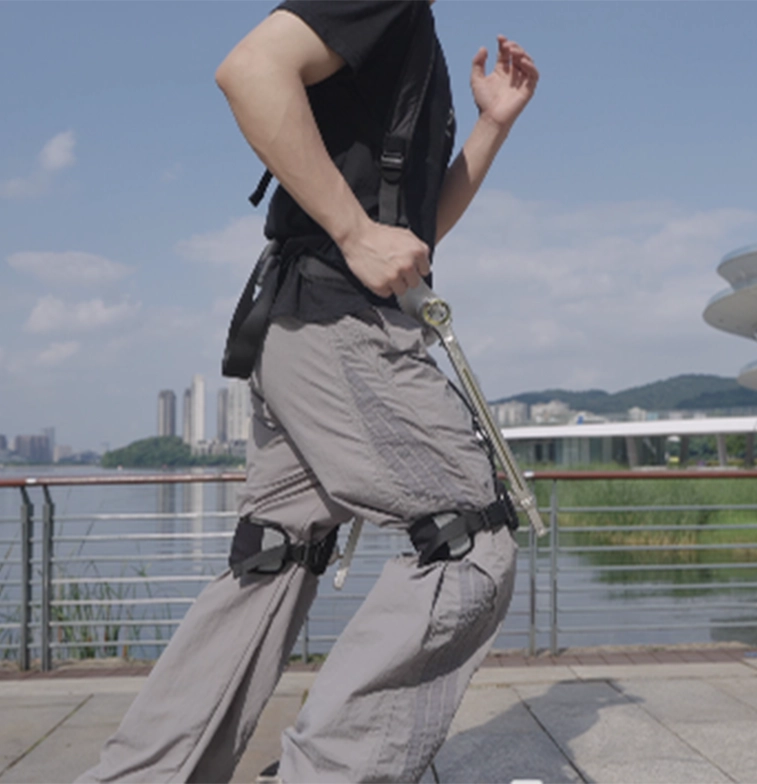 Waist-worn AI walking assist exoskeleton side view